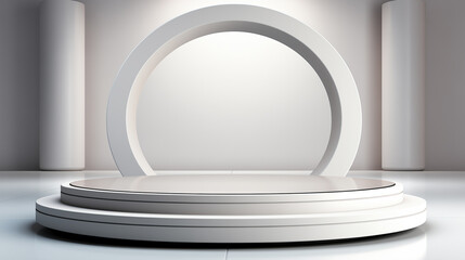 Abstract minimal scene with round podium. Award ceremony concept. 3d render