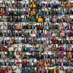 Square collage of business people in their offices - obrazy, fototapety, plakaty