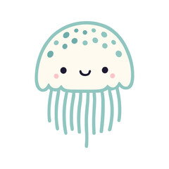 A gorgeous vector baby jellyfish with smiling faces, a blush on its cheeks, and a white aphid. - obrazy, fototapety, plakaty