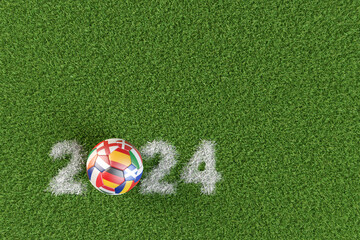 Soccer ball with the flags of several of the countries qualified for the European Championship in...
