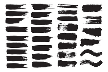 Grunge black paint set, Ink brush strokes collection. Brushes, lines, brush, strokes, grunge, dirty, backdrop. Grunge backgrounds - stock vector illustrations. - obrazy, fototapety, plakaty