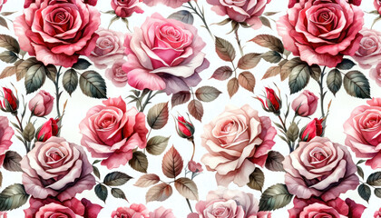 Watercolor roses pattern. Generative ai.