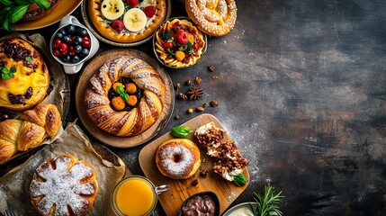Top view meals tasty yummy different pastries and dishes. Ai generative