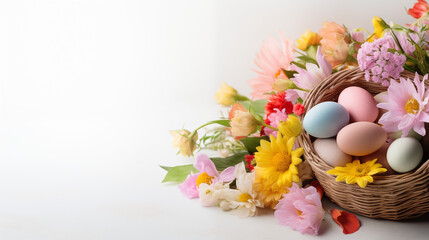 Naklejka na ściany i meble Banner. Easter Elegance: Pastel Eggs and Spring Flowers