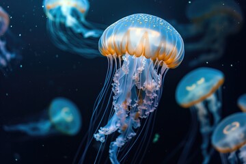 Jellyfish underwater on black background  - Powered by Adobe