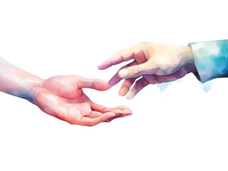Empathy hand in Vibrant Color Watercolor painting. Unity, Support, Collaboration in Diverse, Human Connection, Assistance, Trust, and Unity Concepts. isolated background.