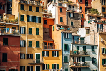 Fototapeta na wymiar Colorful facades of houses in a small Italian mountain town