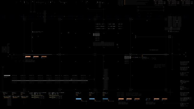 Futuristic motion graphic user interface head up display screen template, digital data telemetry information display with alpha channel for graphic overlay