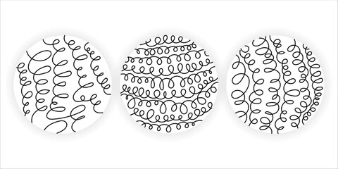  Vector illustration for posters, social media icons modern trendy templates. Set of round contemporary abstract backgrounds patterns retro textures wave lines hand drawn doodle shapes templates.