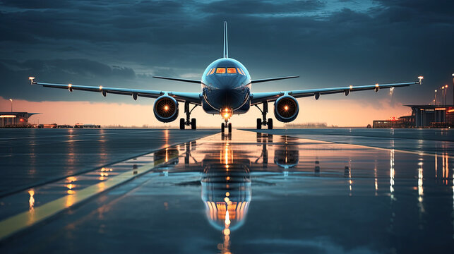 空港に着陸する飛行機