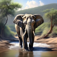Illustration of a giant African elephant in a forest