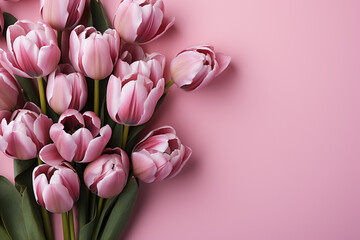 Pink tulips on pink background. 