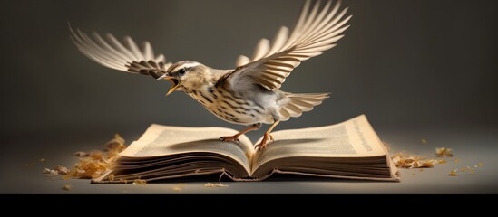 White dove flying out of books Concept of freedom and international day of peace