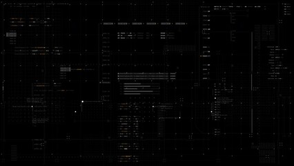 Futuristic motion graphic user interface head up display screen template, digital data telemetry information display with alpha channel for graphic overlay