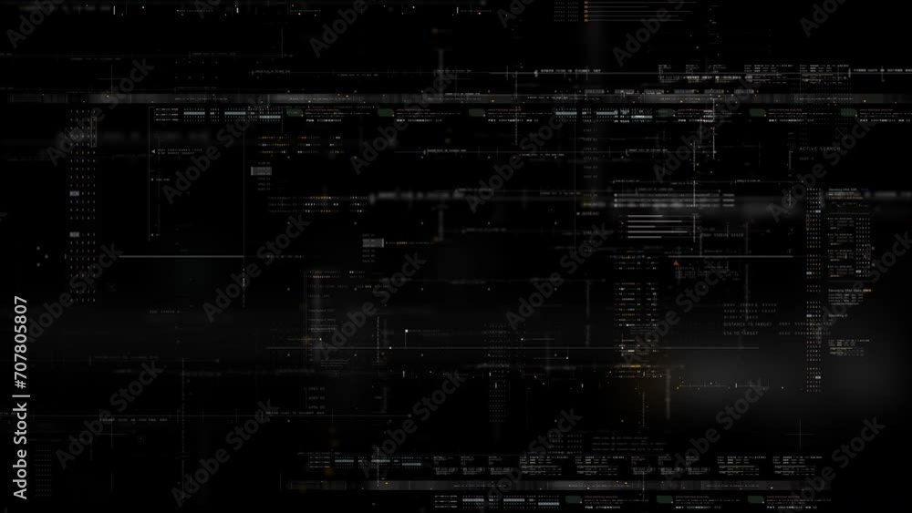 Poster Futuristic motion graphic user interface head up display screen template, digital data telemetry information display with alpha channel for graphic overlay