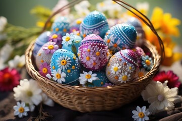 Multicolored Easter eggs as a symbol of the Easter holiday, painted with multicolored paints. Close-up.
