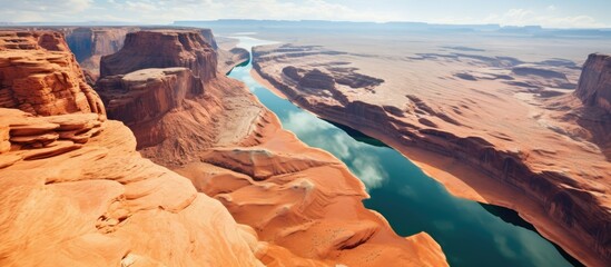 aerial view of the Colorado River, Lake Powell, and Trachyte Canyon. - obrazy, fototapety, plakaty