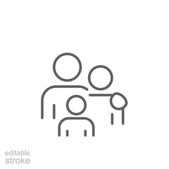 Family icon. Simple outline style. Parents and child, father, mother, kid, couple, together concept. Thin line symbol. Vector illustration isolated. Editable stroke.