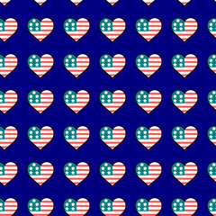 US Flag hearts seamless pattern repeat pattern 