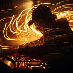 a DJ spinning energetic tunes, --v 6 Job ID: 6ac5f4dc-17cf-464e-ae65-eebd2261a361
