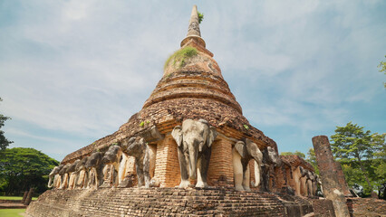 Wat Chang Lom is an ancient site within the city walls. Si Satchanalai Historical Park, Si Satchanalai District, Sukhothai Province, Thailand. Ancient sites, tourist attractions in Sukhothai, Thailand