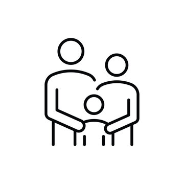 Family icon. Simple outline style. Parents and child, father, mother, kid, couple, together concept. Thin line symbol. Vector illustration isolated.