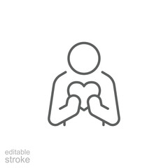 Your self care icon. Simple outline style. Love myself, hug, compassion, embrace my body, good and health life concept. Thin line symbol. Vector illustration isolated. Editable stroke.