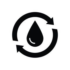 Fototapeta premium Recycle water icon. Simple solid style. Water drop with circle arrow, droplet, reduce, reuse, bio safe, energy efficient concept. Black silhouette, glyph symbol. Vector illustration isolated.