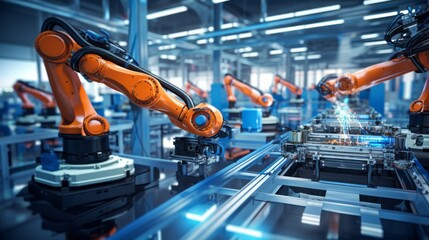 robotic technological factory, industry and manufacturing