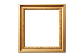 Gold gilt landscape picture frame with an empty blank canvas for use as a border or home décor, png file cut out and isolated on a transparent background, stock illustration image