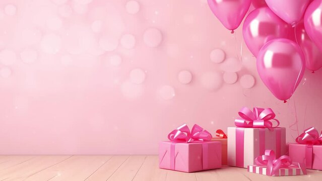 Anamorphic video happy valentines day and mother day. Valentine and romantic animation video. Pink background