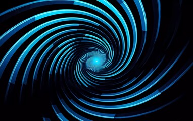 Spiral abstract illusion graphic design art with blue and white neon line geometric shapes. generative ai