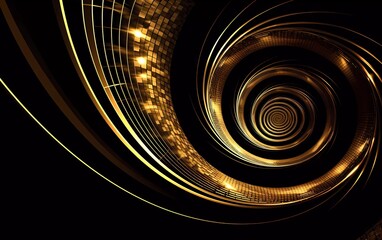 Spiral abstract illusion graphic design art with gold and white neon line geometric shapes. generative ai