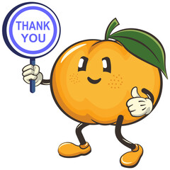 vector illustration of a cute mandarin orange character mascot carrying a sign saying thank you