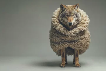 Foto auf Alu-Dibond Wolf in Sheep's Clothing: A Metaphoric Wildlife Portrait © AI-Universe
