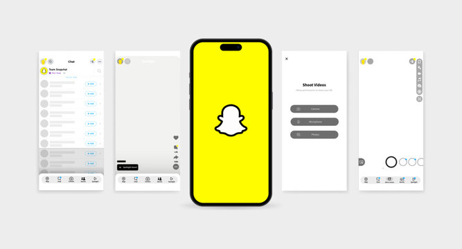 SnapChat interface mockup. Editorial SnapChat interface. iPhone screen template. Smartphone screen. SnapChat interface mockup. Social media pages mockup template. Social media. Vector icons