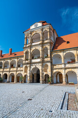 Fototapeta na wymiar Renaissance castle at Moravian Trebova (Moravska trebova), Czech republic. View of courtyard of historical palace.