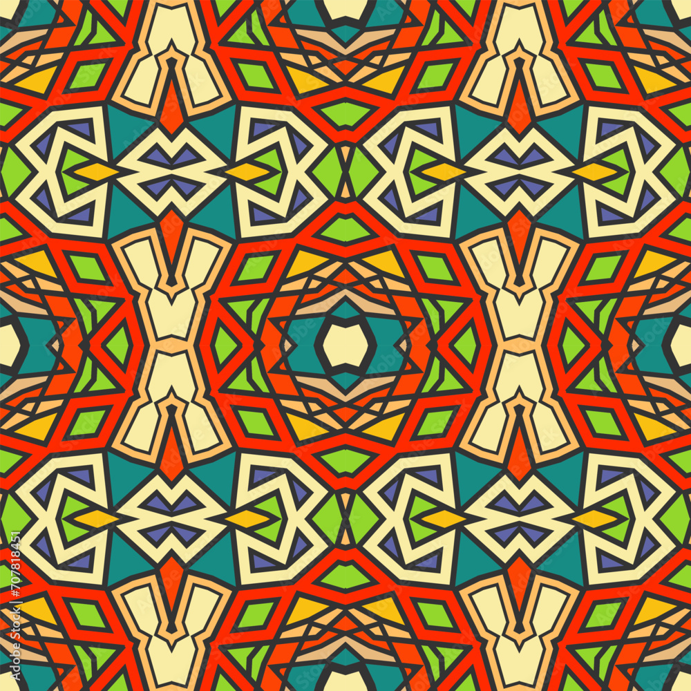 Poster seamless multi-colored pattern with a fabulous composition and original color palette. version no. 4
