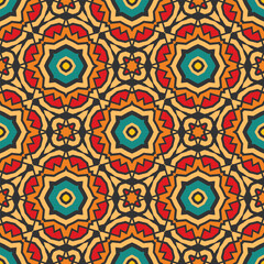 Seamless multi-colored pattern with a fabulous composition and original color palette. Version No. 13. Vector illustration
