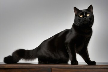 a high quality stock photograph of a single posing black cat waving with his paw isolated on a...