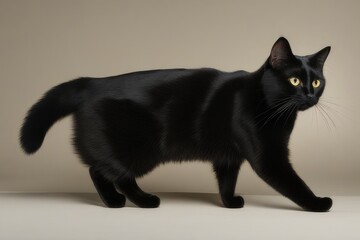 a high quality stock photograph of a single posing black cat waving with his paw isolated on a transparant or white background