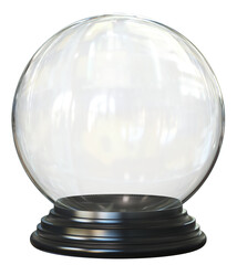 Empty snow globe, glass sphere isolated on white background 3d rendering