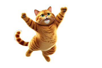 a high quality stock photograph of a single flying fat garfield cat waving with his paw isolated on a transparant or white background