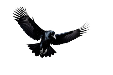 Fototapeta premium a high quality stock photograph of a single flying spread winged raven isolated on a transparant or white background