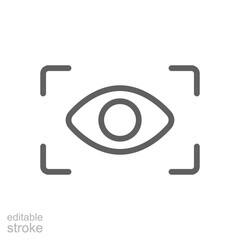 Eye scan icon. Simple outline style. Visual identity, focus, view, vision, future tech, eye with scanning frame, technology concept. Thin line symbol. Vector illustration isolated. Editable stroke. - obrazy, fototapety, plakaty