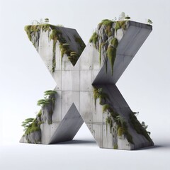 X letter shape 3D Lettering That Blends Concrete With Nature. AI generated illustration