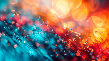 Foto op Aluminium Colorful abstract bokeh background. Texture wallpaper with glossy details in gold, blue, red and dark colors. Header for websites, promotion, advertisement or product presentation. © Elena Uve