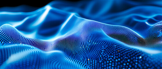 Naklejka premium Wave of dots and weave lines. Abstract Digital Technology Background. Abstract wave moving dots flow particles, hi-tech and big data background design for brochures, flyers, magazine, business card, 
