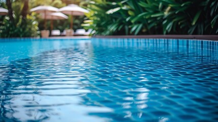 Fototapeta na wymiar Empty swimming pool in tropical resort in summer. Ai generative
