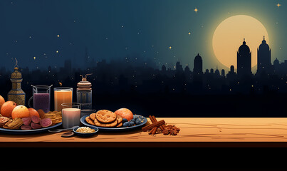 Ramadan kareem background illustration, happy iftar of fasting day with copy space AI Image Generative